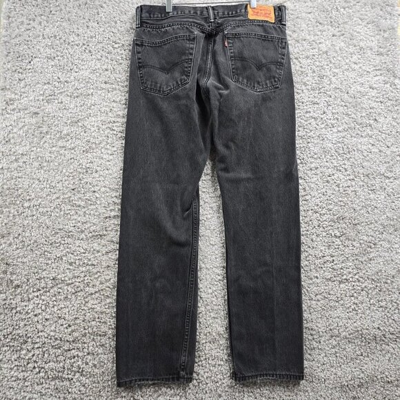 Levi’s 505 Jeans Mens 36x34 (Fits 34x31) Black Straight Denim‎ Grunge Streetwear - Picture 4 of 13